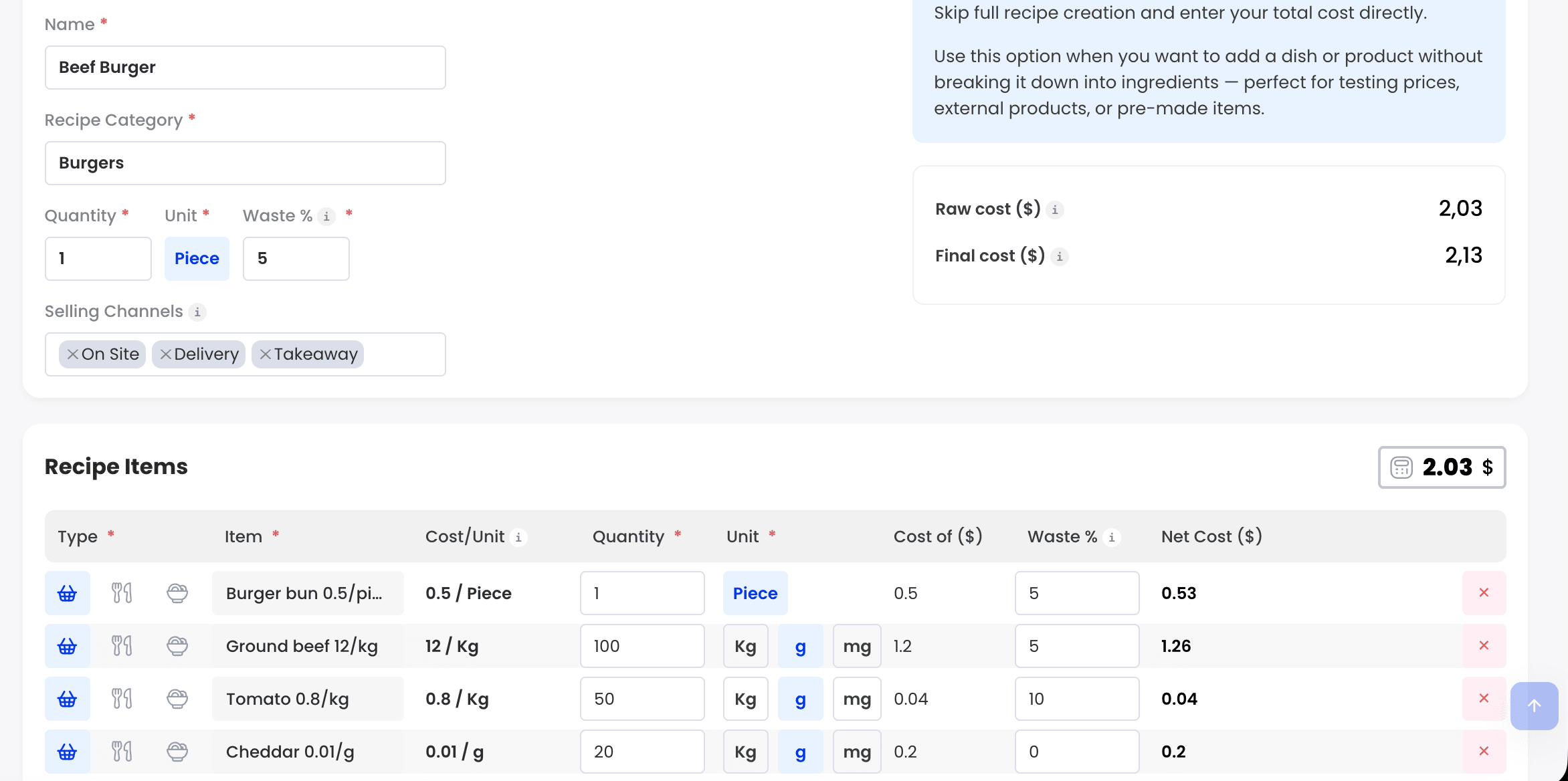 Surgical Food Cost Calculator