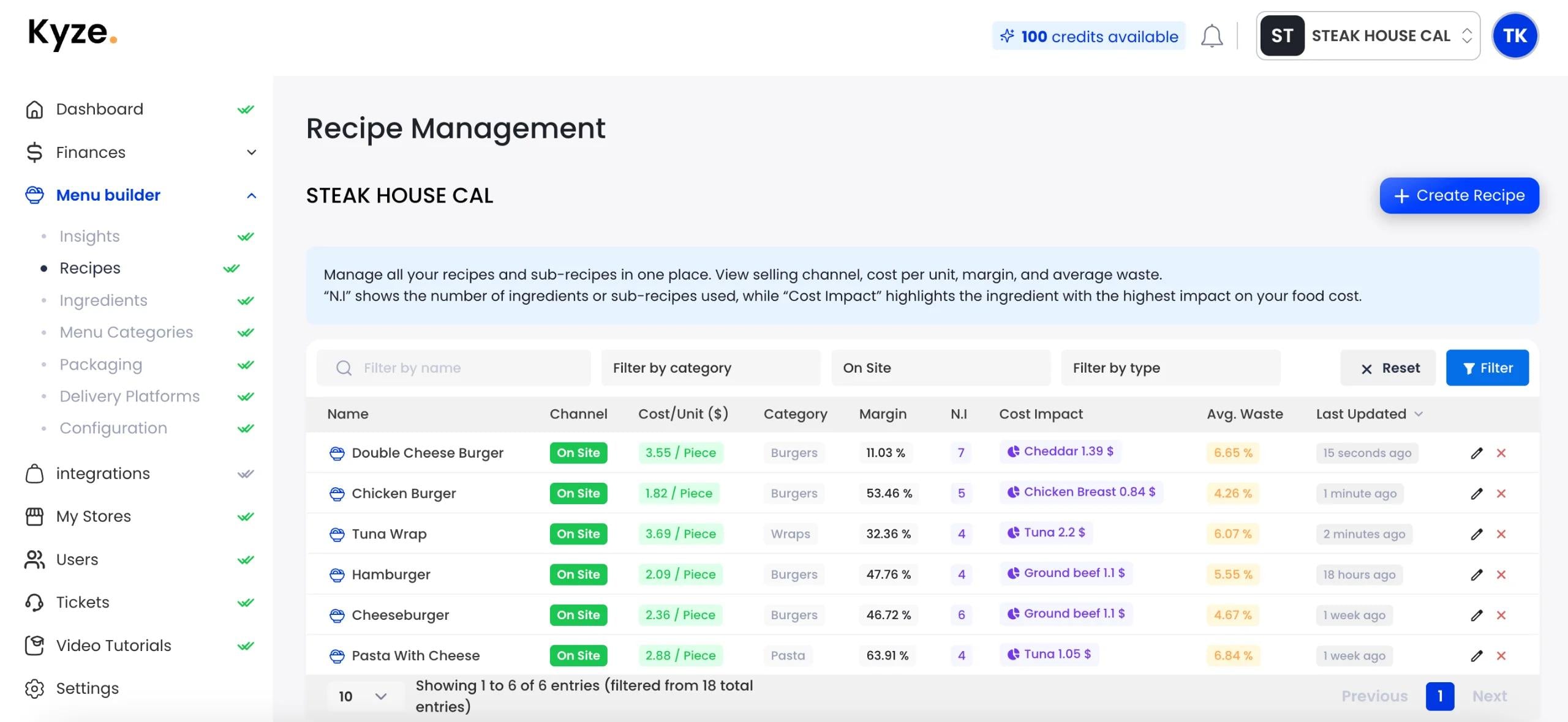 Kyze Dashboard - real-time restaurant profit tracking